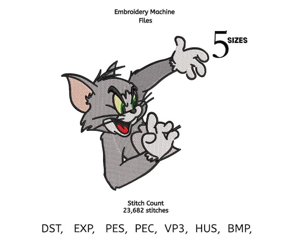 Cartoon Cat Embroidery Design | Funny Cat Character Machine Embroidery File | 5 Sizes | Digital Embroidery Pattern