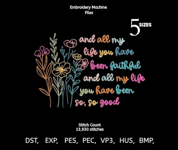 Faithful Embroidery Design - Floral Inspirational Quote - Machine Embroidery File - Instant Download