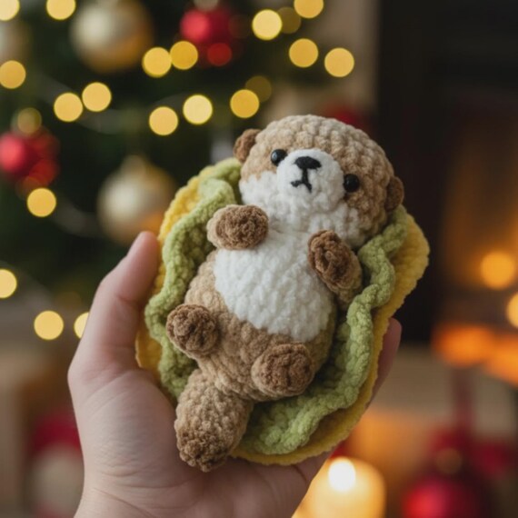Baby Otter Wrapped in a Tacos Crocheted Amigurumi Toy pattern, funny animal plush crochet, kawaii sea otter toy pattern, cute gift crochet,