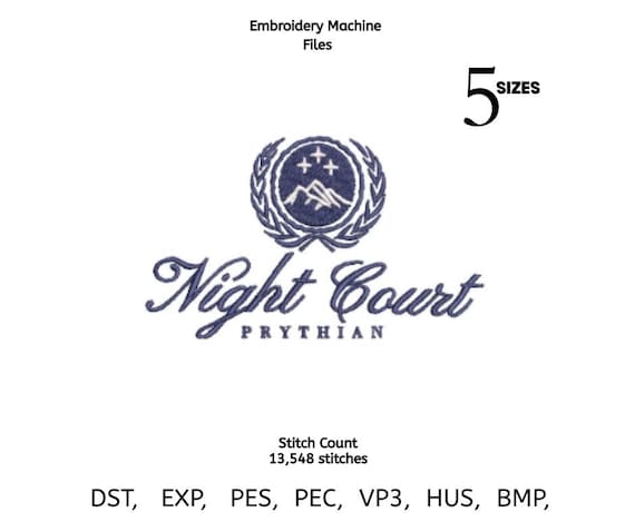 Night Court Prythian Embroidery Design | Fantasy Crest Machine File | Bookish Embroidery Pattern | DST PES EXP