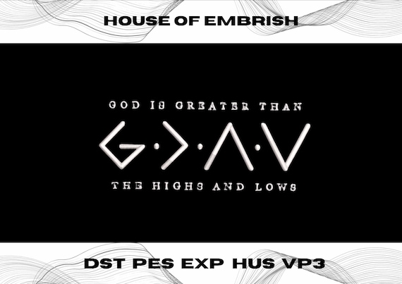 Christian Embroidery Design - God Is Greater (Digital File)