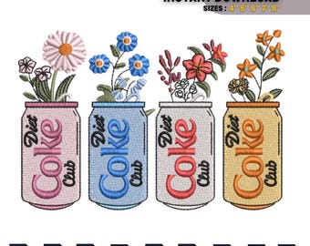 Floral Soda Can Embroidery Design – Diet Coke Club, Cottagecore (PES DST EXP ) Instant Download