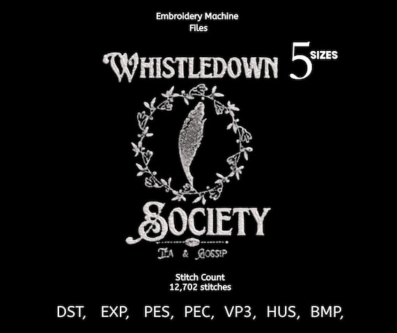 Whistledown Society Embroidery Design | Vintage Aesthetic Machine Embroidery File | Feather Wreath Pattern | 5 Sizes | PES DST EXP VP3