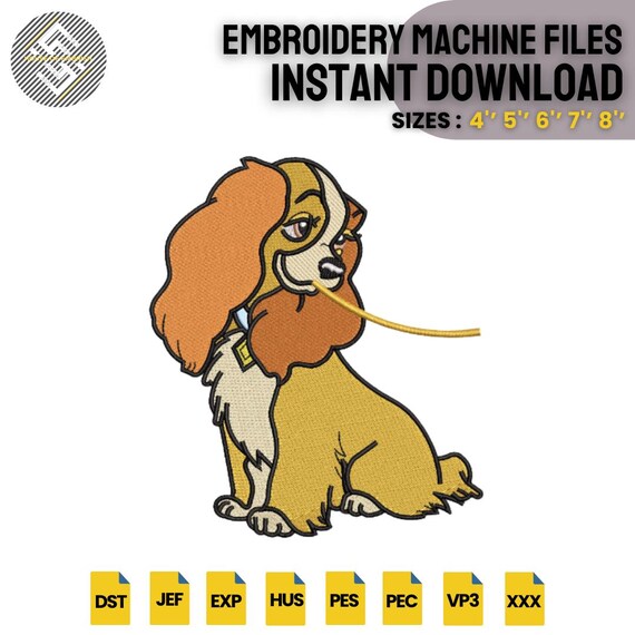 Cute Spaniel Dog Embroidery Design | Romantic Cartoon Dog Machine Embroidery File | Puppy Stitch | Instant Download