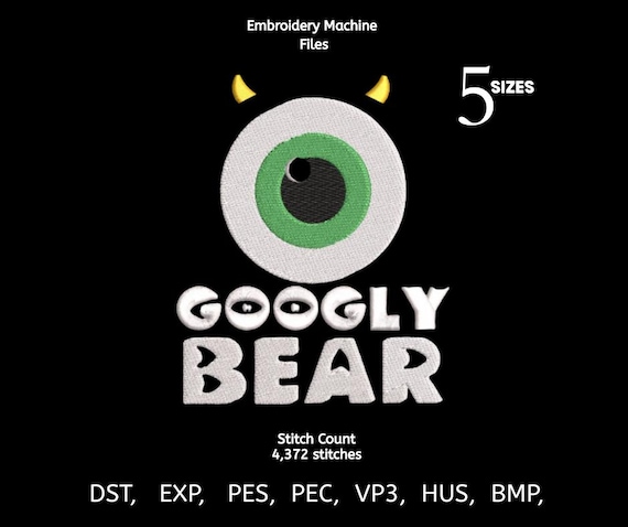 Googly Bear Embroidery Design | Cute Monster Eye Machine Embroidery File | Funny Kids Pattern | 5 Sizes | DST PES EXP VP3