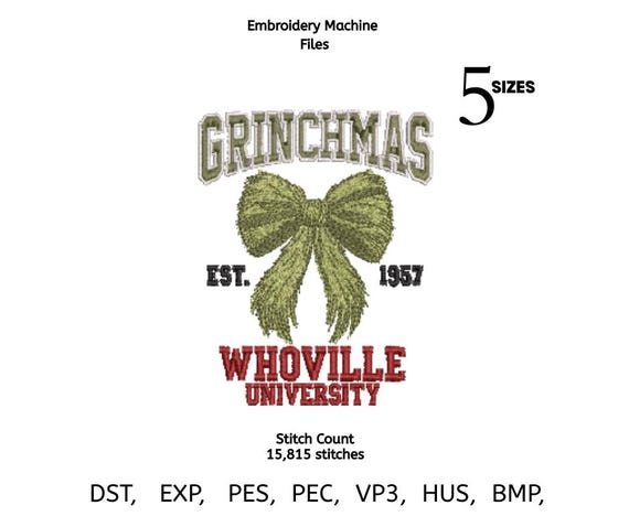 Grinchmas Bow Embroidery Design | Whoville Christmas File (PES DST EXP VP3)