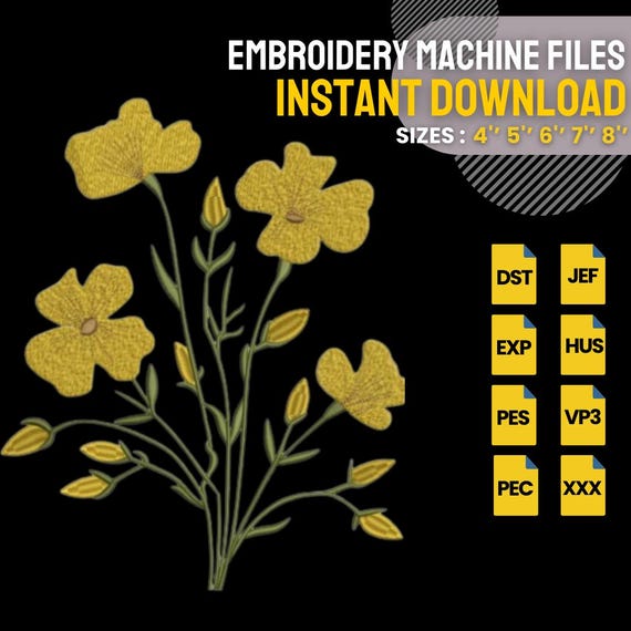 Yellow Wildflower Embroidery Design | Botanical Flower Machine Embroidery File | Floral Stitch Pattern | Instant Download