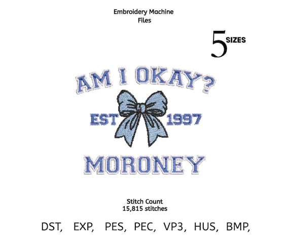 Am I Okay Bow Embroidery Design | Vintage Collegiate Stitch (Digital Download)