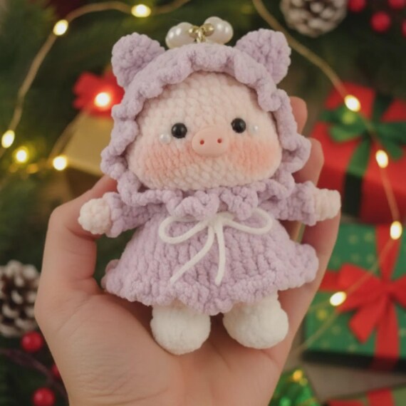 Mini Crocheted Amigurumi Pig Doll pattern, cute animal crochet plush, mini pig stuffed toy, kawaii farm animal decor crochet, digital croche