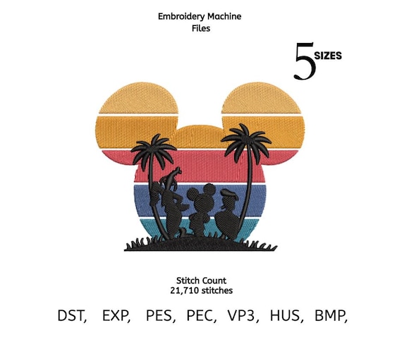 Sunset Mouse Family Embroidery Design | Disney Style Silhouette | Machine Embroidery File | 5 Sizes | DST PES EXP VP3