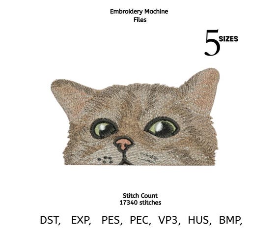 Peeking Cat Face Embroidery Design | Realistic Pet Pattern (Instant Download)