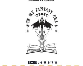 In My Fantasy Era Dragon Embroidery Design, Fantasy Book Embroidery File, Dragon Machine Embroidery Pattern