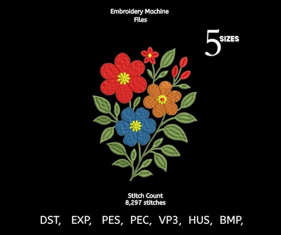 Colorful Wildflower Embroidery Design | Boho Floral Bouquet Stitch File | Machine Embroidery Pattern | Instant Download