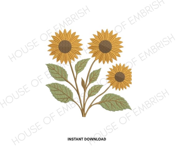 Sunflower Embroidery Design | Floral Machine Embroidery File | Botanical Flower Stitch | Instant Download