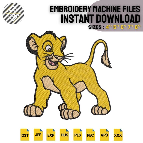 Cute Lion Cub Embroidery Design | Cartoon Lion Baby | Animal Embroidery Machine File | 5 Sizes | PES DST EXP VP3