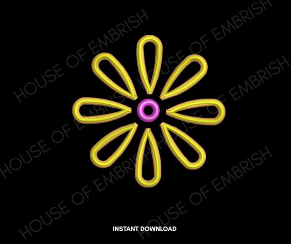 Neon Flower Embroidery Design | Modern Line Art Floral | Machine Embroidery File | 5 Sizes | DST PES VP3