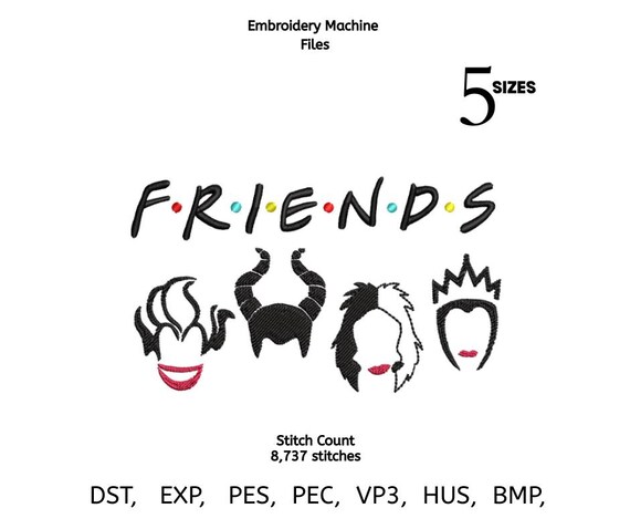 Villain Friendship Embroidery Design | Bad Girls Line Art Machine Embroidery File | Minimal Villain Faces | 5 Sizes