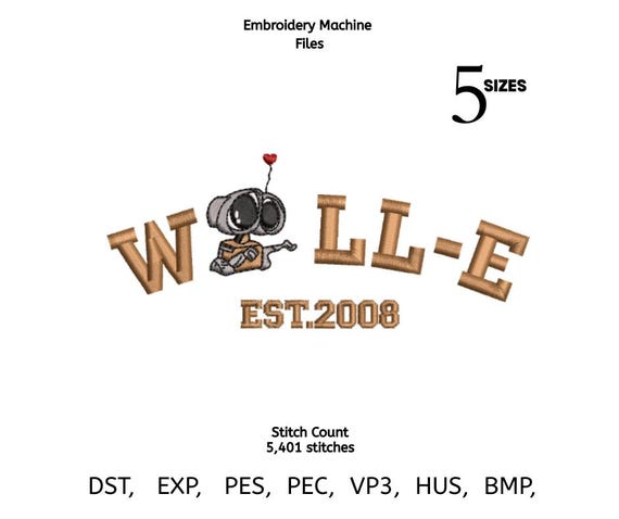 Robot Love Embroidery Design | Cartoon Robot Machine Embroidery File | Kids Robot Text | 5 Sizes | DST PES VP3