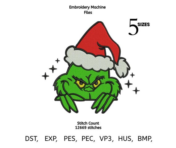 Green Christmas Character Embroidery Design | Naughty Xmas Peek Design | Santa Hat Holiday Stitch | Funny Christmas File | Instant Download