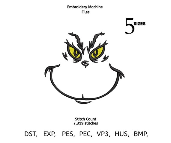 Smiling Face Embroidery Design | Holiday Mischief Outline | Christmas Machine Embroidery Pattern | Instant Download