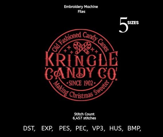 Kringle Candy Co. Christmas Embroidery Design | Vintage Candy Cane (Instant Download)