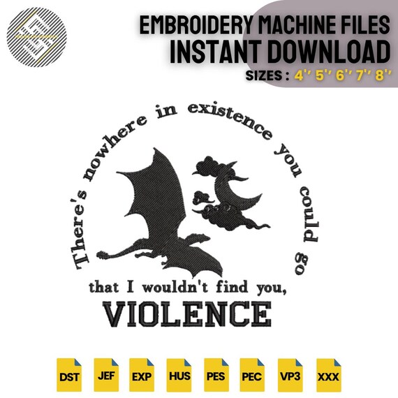 Gothic Dragon Quote Embroidery Design | Fantasy Machine Embroidery File (DST PES EXP)