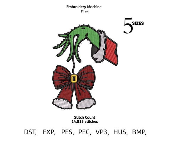 Christmas Candy Cane Bow Embroidery Design – Instant Digital Download