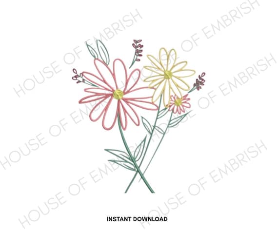 Minimal Floral Embroidery Design | Line Art Flower Machine Embroidery File | Modern Botanical Stitch | Instant Download