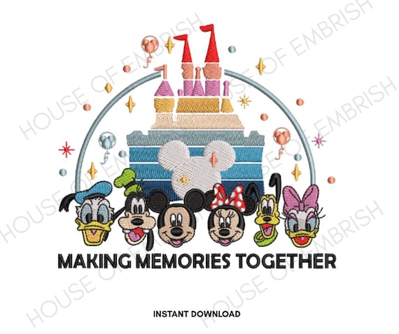 Theme Park Friends Embroidery Design | Magical Castle Birthday | Family Trip Memory | Machine Embroidery File | Digital Download