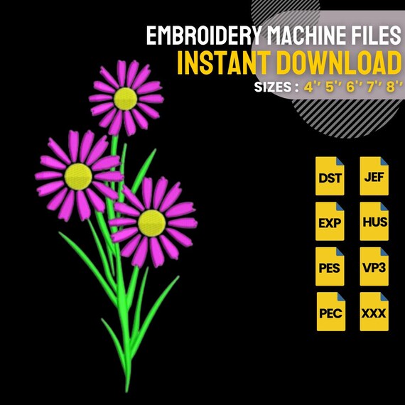 Daisy Flower Embroidery Design | Floral Machine Embroidery File | Spring Flower Stitch | Instant Download