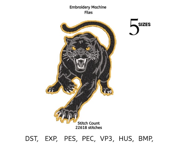 Panther Embroidery Design | Wild Cat Machine Embroidery File | Mascot Animal Patch Pattern | 5 Sizes | DST PES EXP VP3