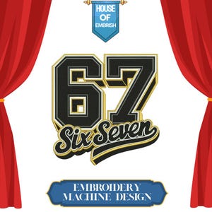 Number 67 Embroidery Design | Sporty Font (PES DST JEF) (Digital Download