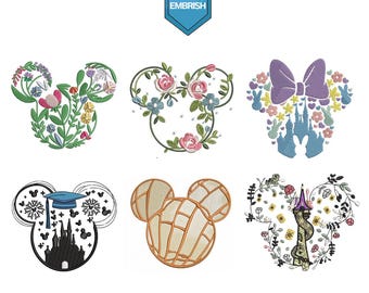 Magical Mouse Head Embroidery Bundle, PES DST EXP Floral Castle Fantasy Set Embroidery Designs, Instant Download
