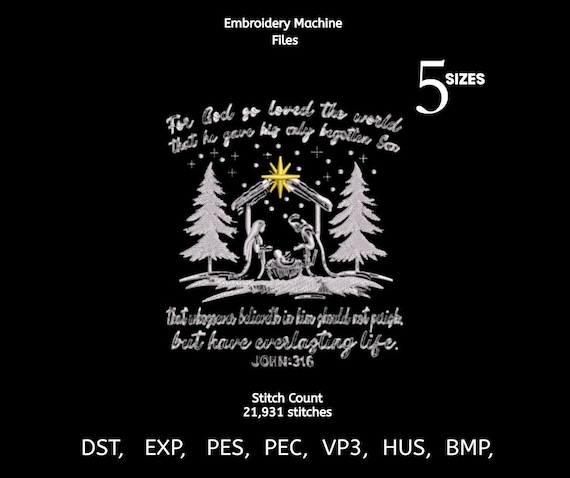 Nativity Embroidery Design – John 3:16 Christmas Embroidery (Digital Download)