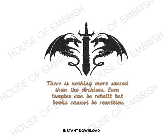 Dragon Sword Embroidery Design | Gothic Fantasy Machine Embroidery File | Dark Aesthetic Quote Design | Instant Download