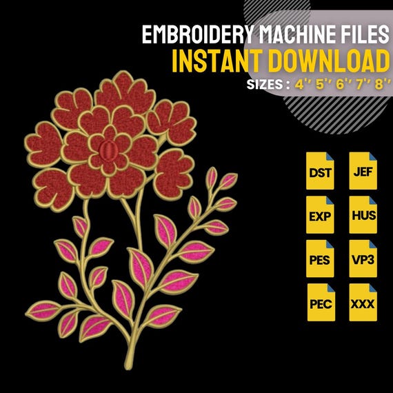 Floral Embroidery Design | Flower Machine Embroidery File | Botanical Stitch Design | Instant Download
