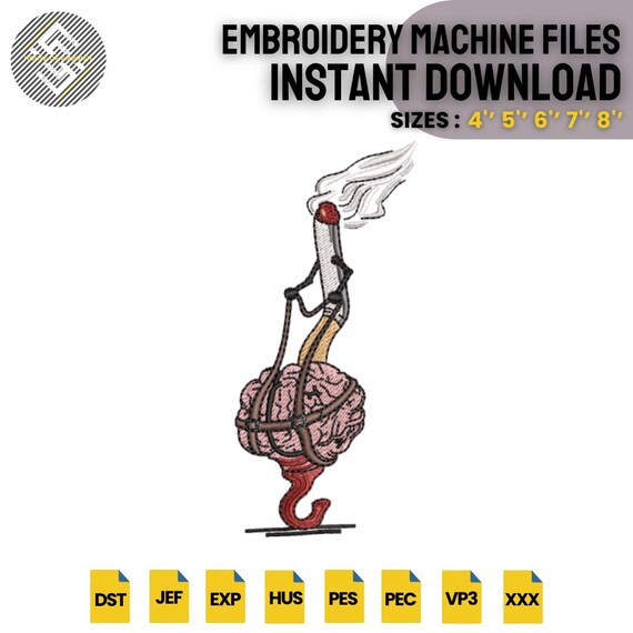 Brain Matchstick Embroidery Design | Dark Humor Machine Embroidery File | Edgy Art Pattern | 5 Sizes | DST PES EXP VP3