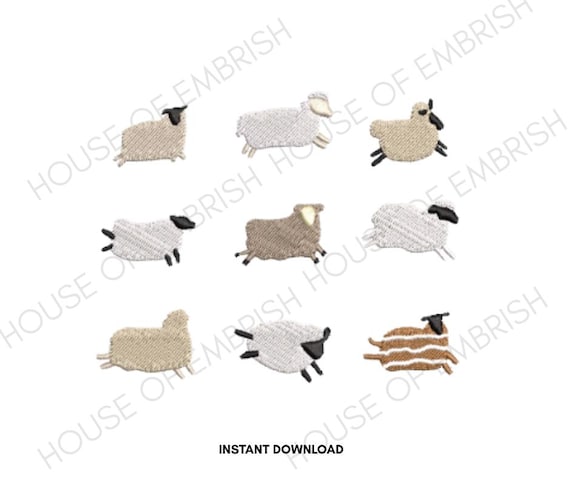 Mini Sheep Embroidery Design Set | Cute Farm Animal Machine Embroidery Files | Small Sheep Motifs | 5 Sizes
