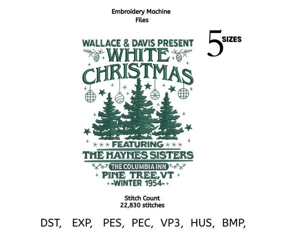 White Christmas Embroidery Design – Vintage 1954 Scene (Digital Download)