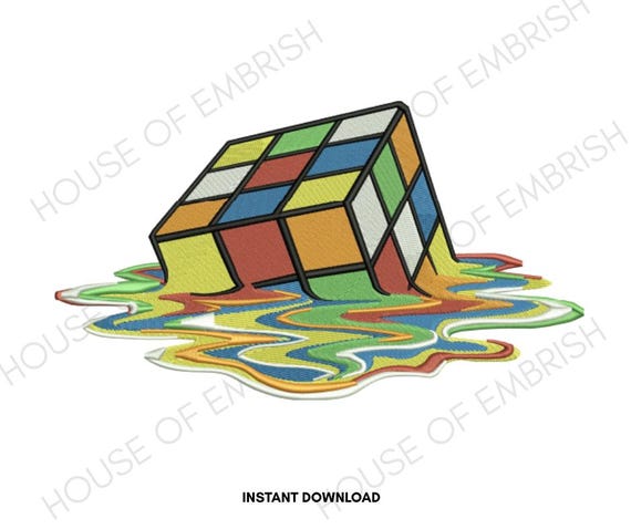 Melting Color Embroidery Design | Abstract Puzzle Cube Machine Embroidery File | 5 Hoop Sizes | DST PES EXP