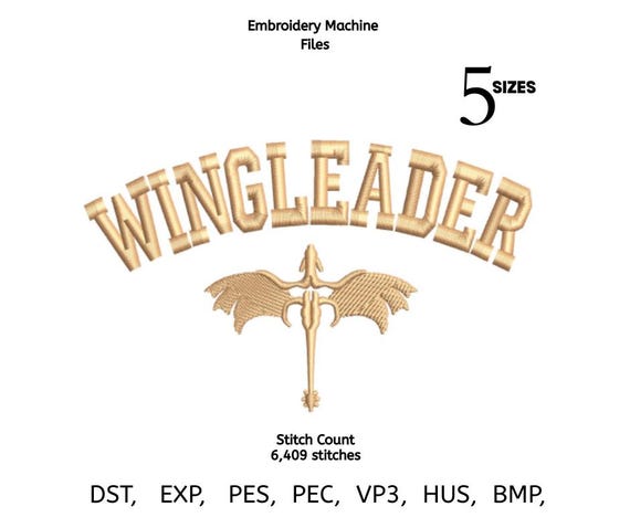 WingLeader Embroidery Design, Dragon Crest Fourth Wing Embroidery File, Fantasy Bookish Patch Machine Embroidery Pattern