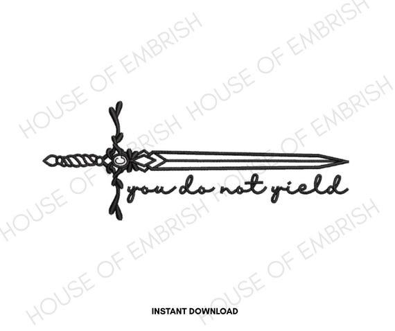 Sword Line Art Embroidery Design - "You Do Not Yield" (PES DST EXP Digital Download)