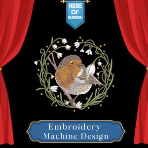 Rotkehlchen Vogel Blumenmuster | Nature Circle Frame (DST PES EXP Datei)