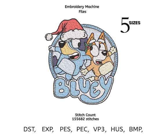 Bluey Christmas Applique Embroidery Design | Holiday Cartoon (DST PES EXP VP3)