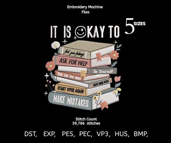 Motivational Book Stack Embroidery Design | Machine Embroidery File | DST PES EXP VP3  | 5 Sizes | Instant Download