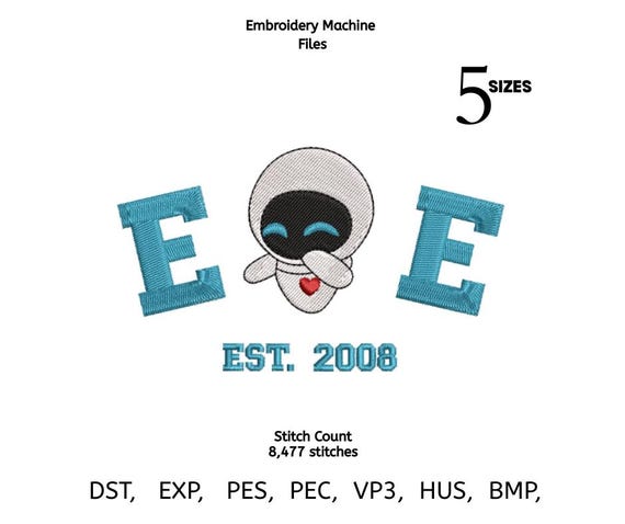 Cute Robot Love Embroidery Design | Cartoon Robot Machine Embroidery File | Kids Robot Design | 5 Sizes | DST PES VP3