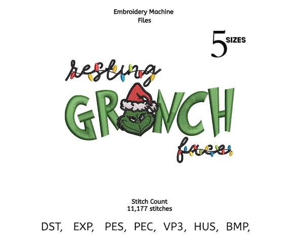 Grinch Face Christmas Embroidery Design – Funny Holiday | 4 sizes | Multiple Formats (Instant Download)