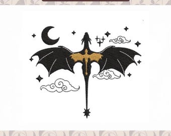Flying Dragon Embroidery Design, Fantasy Gothic Machine Pattern (Digital Download)