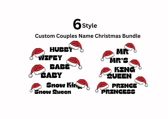 Couples Christmas Embroidery Designs | Custom Names, Santa Hats (DST PES HUS PV3)
