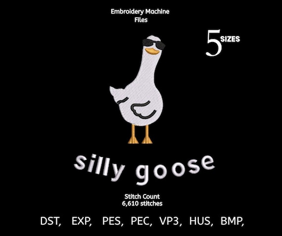 Silly Goose Embroidery Design | Funny Animal Machine Embroidery File | Cute Cartoon Goose | 5 Sizes | DST PES EXP VP3  | Digital Download
